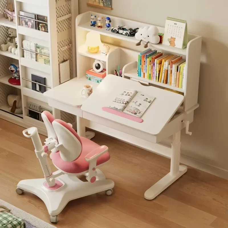 Rubber Wood Study Desk and Chair Set for Kids Modern Multi-functional Children Furniture Home School Learning Table