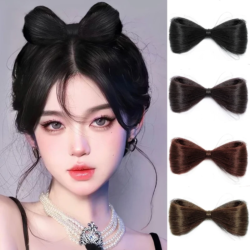 Bow Claw Synthetic Hair Bun Chignon Straight Hair Bun Updo Hairpiece Heat Resistant Fake Bowknot Styling Hair Accessories