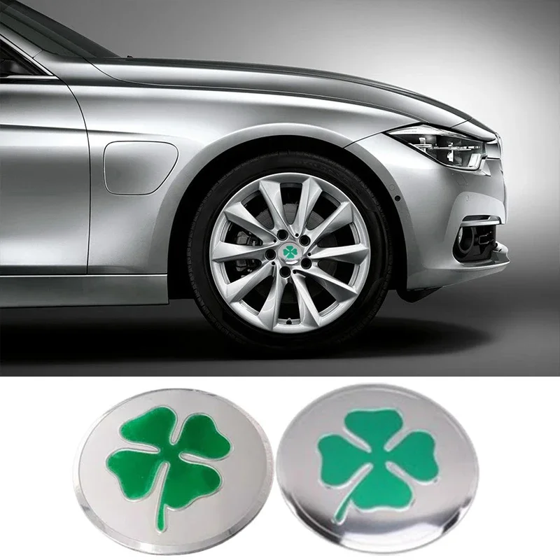 4PCS 56mm Lucky Four Leaf Clover Logo Alloy Car Wheel Hub Center Stickers for Volkswagen Jeep Audi Toyota Accessories Honda Ford