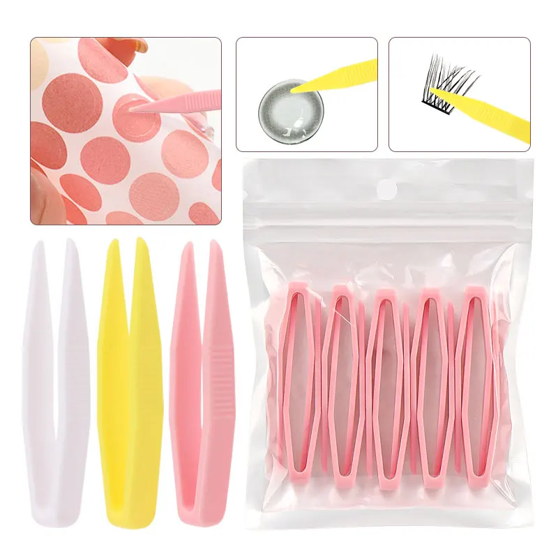 10 stks/zak Plastic Pincet voor Wimper Extensions Valse Wimpers Pincet Handgemaakte Wegwerp Make-up Gereedschap