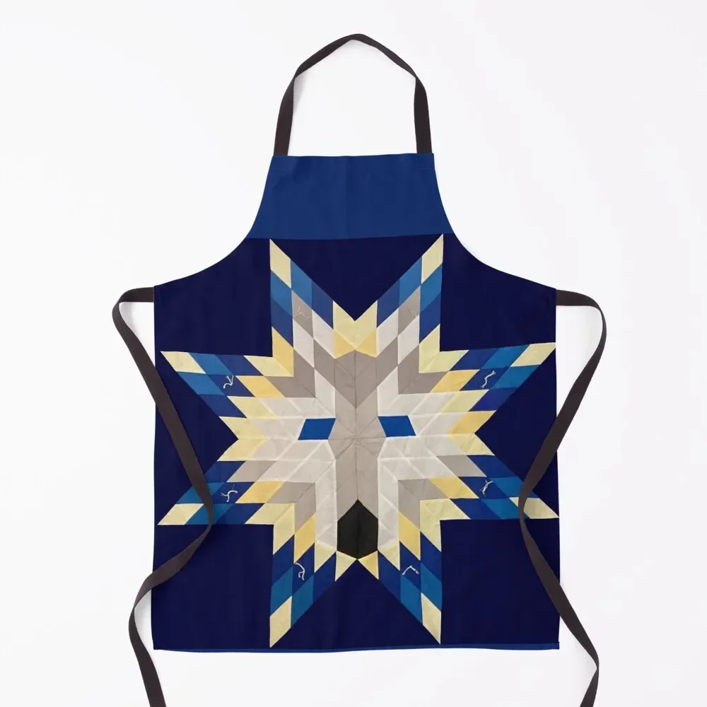 

Blue Eyed Wolf Star Quilt Apron Waterproof Kitchen For Women Customizable Kids For Man Apron