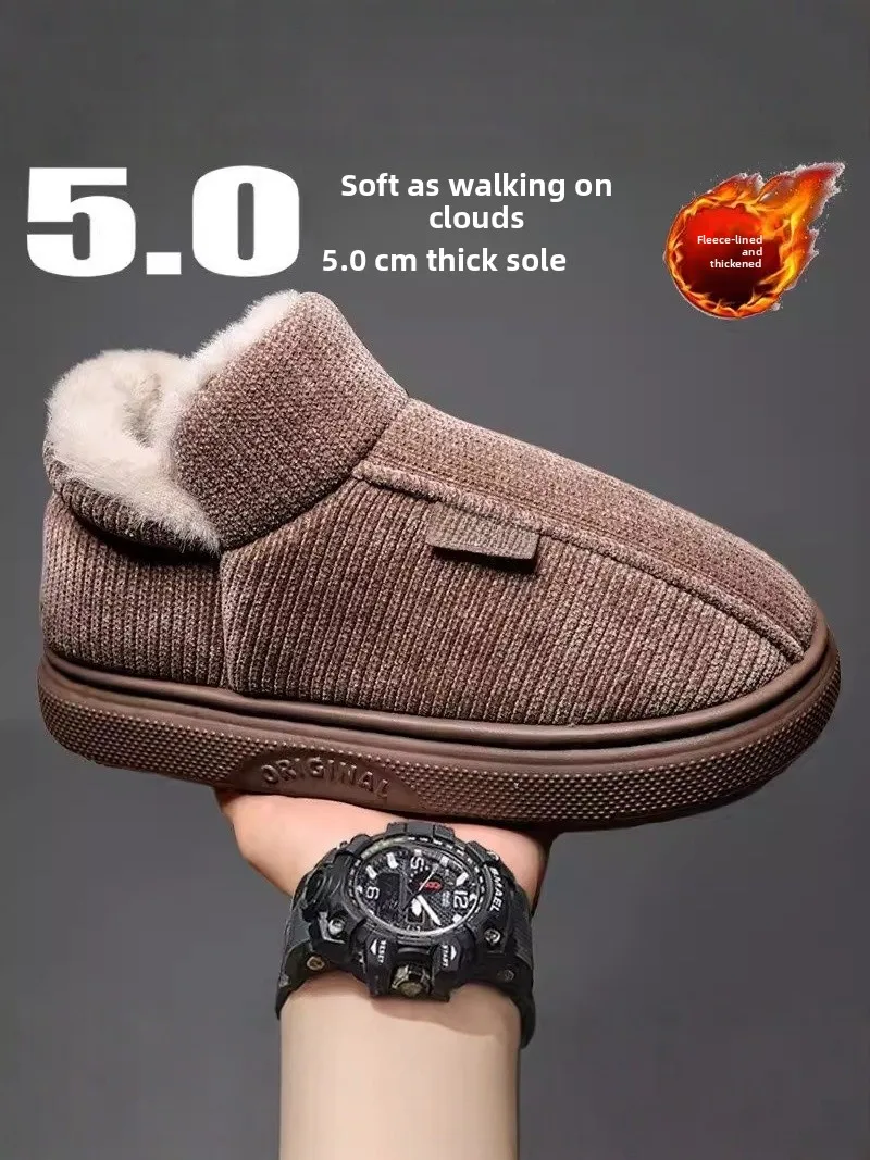 

Men's Winter Thickened Fleece Lined Fur Bread Boots Slip-On Anti-Slip Cold Resistant Cotton Shoes Short Casual Boots Low Heel
