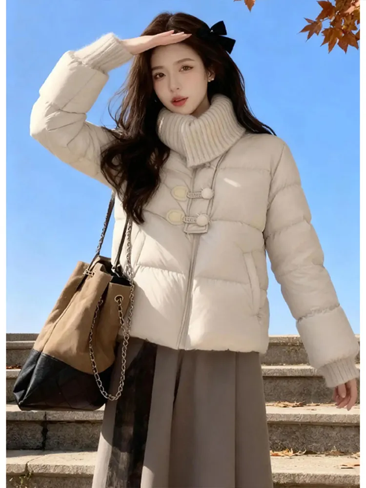 

Women's Winter Cotton Jaet 2026 New Knitted Patchwork Stand Collar Casual Faion High-End Feeling down Cotton Coat