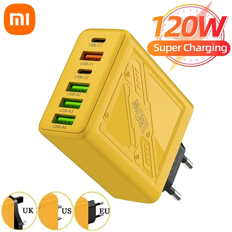 Xiaomi Multi Port 4-USB+2PD Charger 5V3A15W Fast Charger USB PD Adapter For Iphone 15 16 Samsung Mobile Phone Plug Charging Head