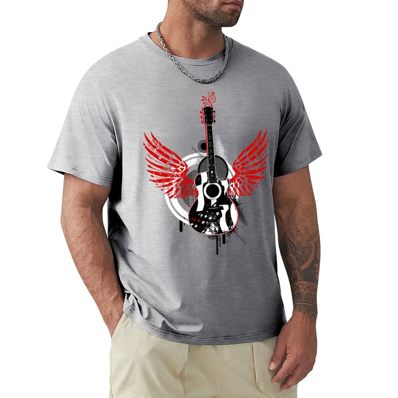 

Guitar wings swing graffiti music dance T-shirt tops blacks sports fans t shirts men
