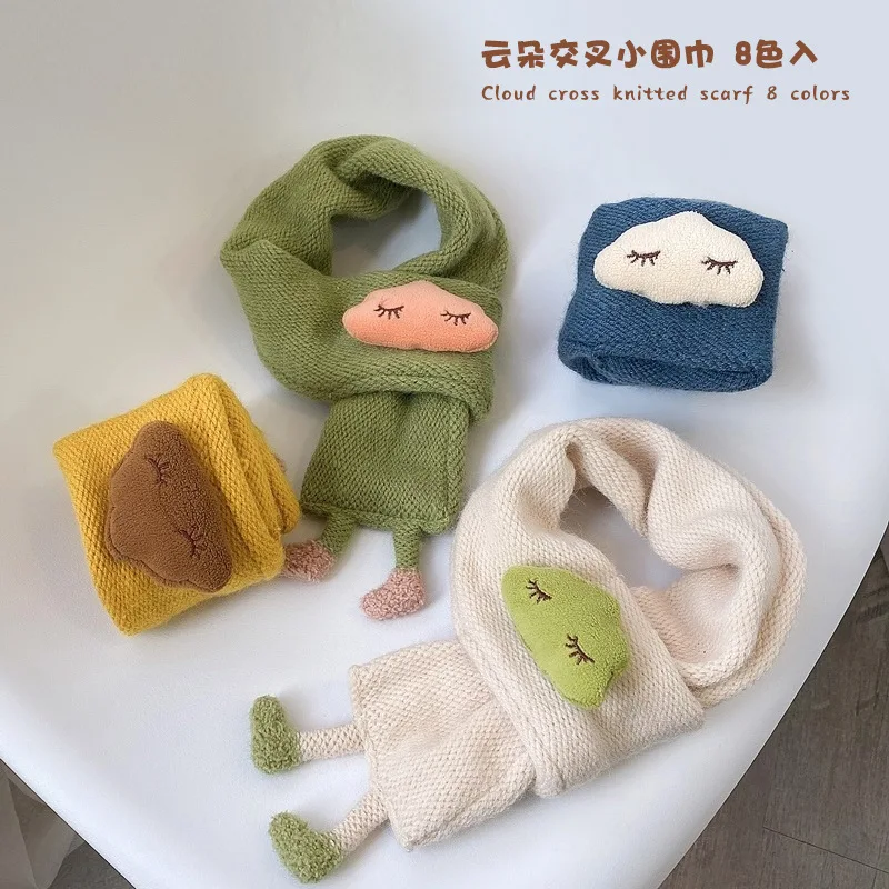 韓国版、子供用、冬の新作、かわいい、漫画柄、編み物、キャンディカラー、ベビー用、小さめのスカーフ。