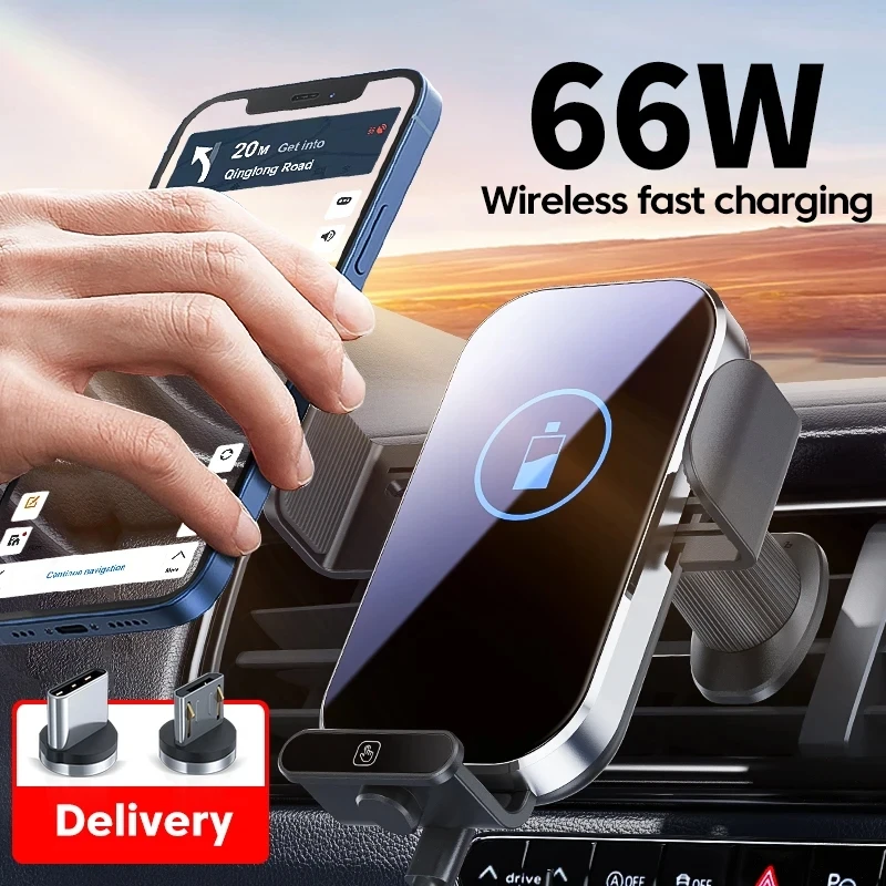 66W Magnetic Charge Car Phone Holder 15W Fast Wireless Charging Auto-car Phone Stand Touch Control for iPhone 15 14 13 12 Xiaomi