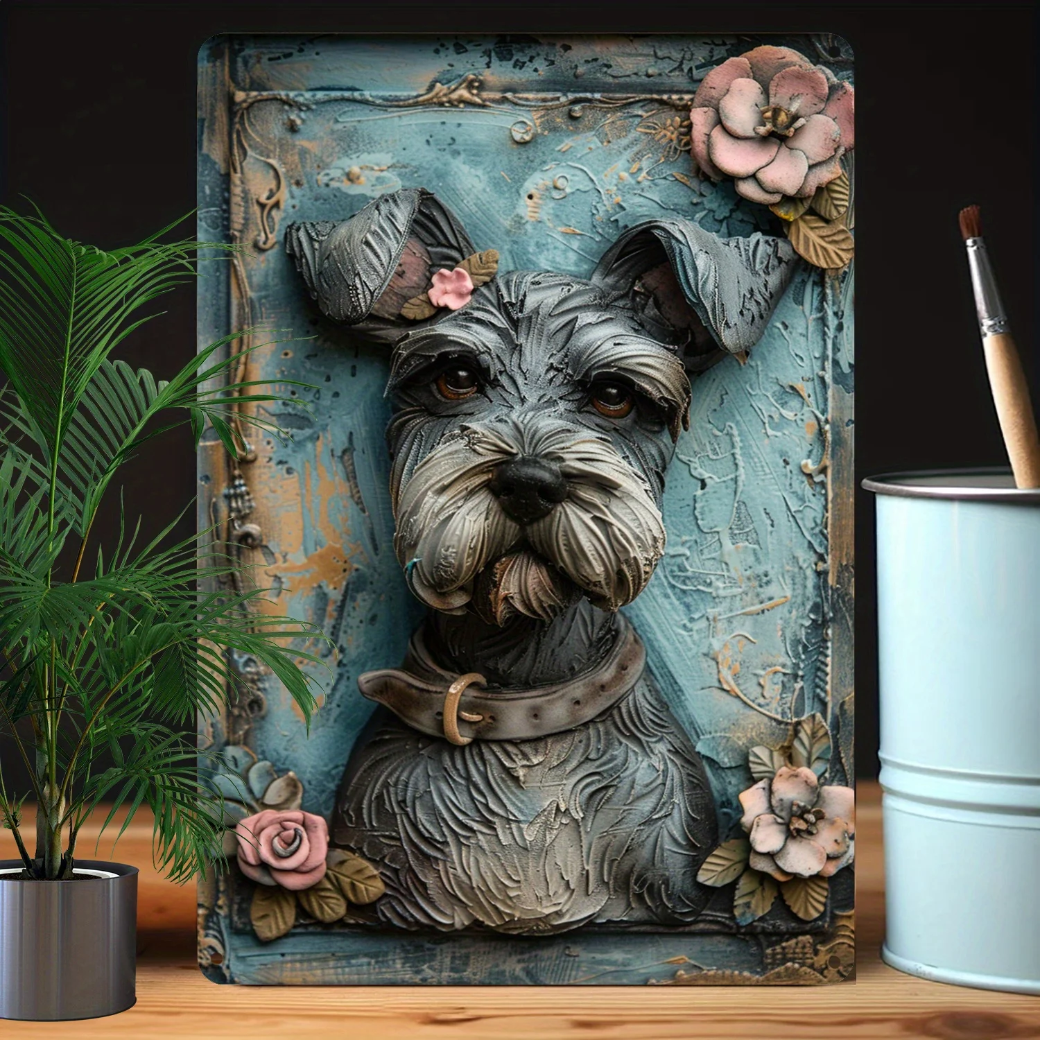 Schnauzer Metal Sign, 2D Relief Effect, Moisture Resistant Wall Art for Home Office Kitchen - Dog Themed Vintage Decor Gift