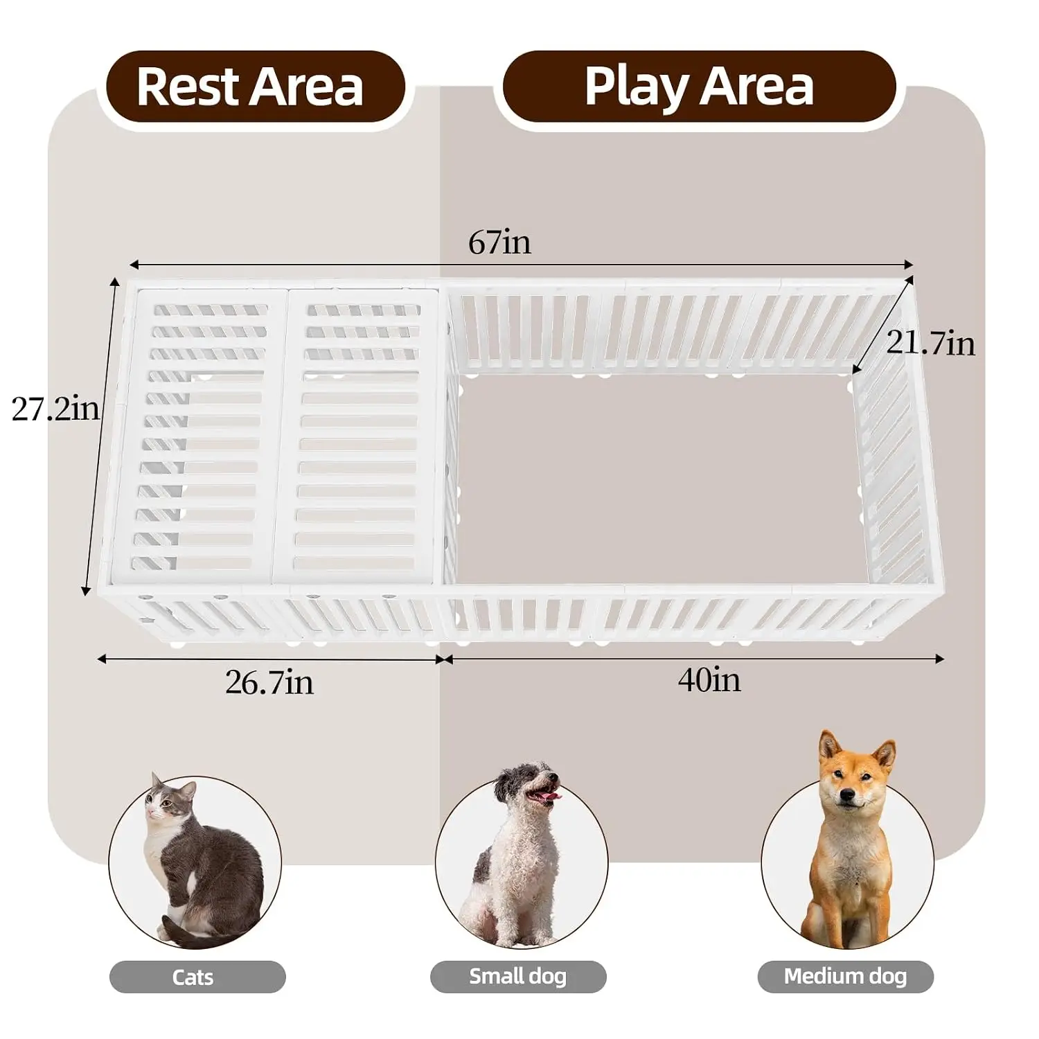 Dog Playpen with Door & Cover Top,18*Fence Panel Puppy Playpen, 2 Room Dog Crate, Pet Playpen for Small & Medium Dogs, Puppy