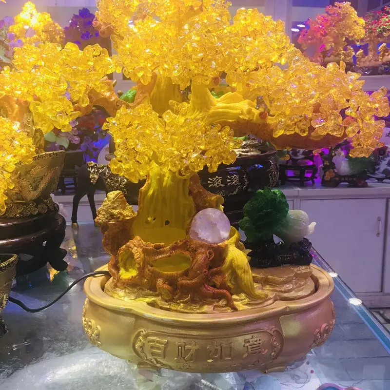 Hot Selling Natural Transparent Citrine Quartz Crystal Lucky Tree Money Tree Home Decoration