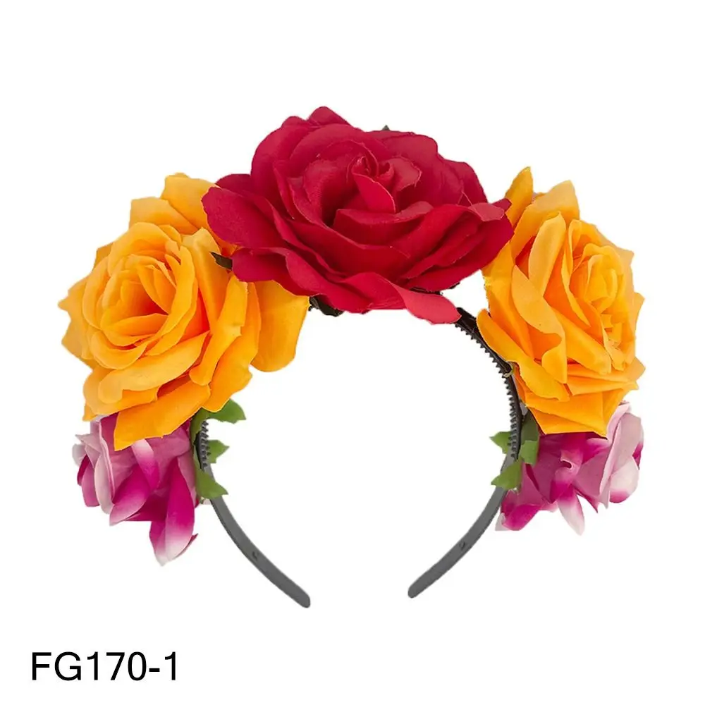 

Cosplay Halloween Party Costume Headwear Photo Props Boho Day of The Dead Headpiece Hawaiian Mexican Rose Flower Crown for Women