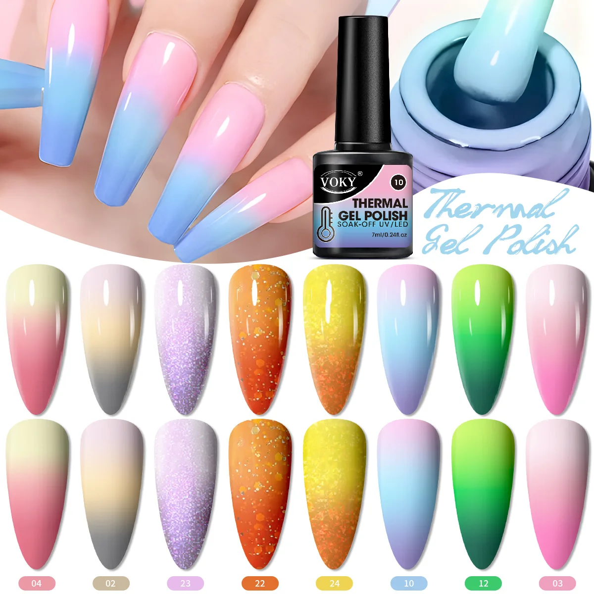 

Набор из 8 светодиодных гель-лаков для ногтей VOKY с градиентной температурой, термопереносными и холодными полупостоянными лаками, подарок для женщин