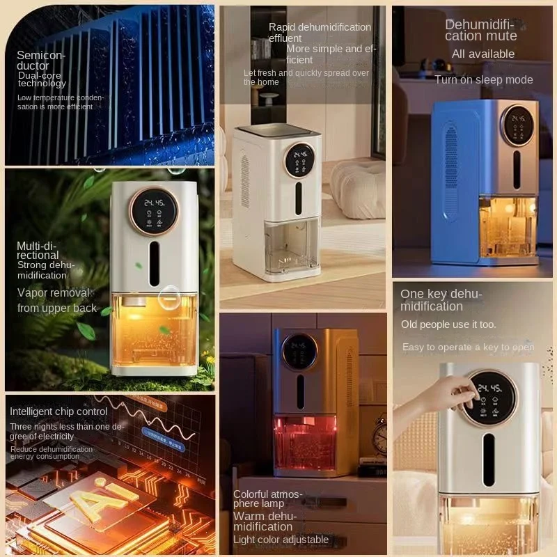 Dehumidifier rumah tangga, alat pengurang Kelembapan dalam ruangan, tahan air, perangkat menyerap kelembapan, pemurnian udara terintegrasi