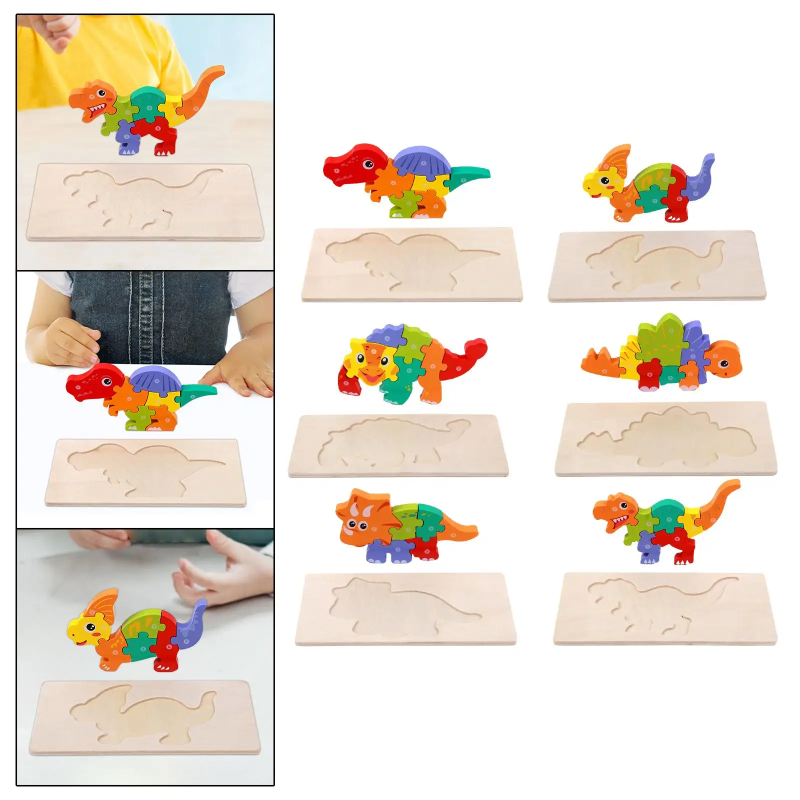 لغز خشبي للأطفال دينو الألغاز شكل مطابقة لعبة تعلم لعبة محرك دقيق