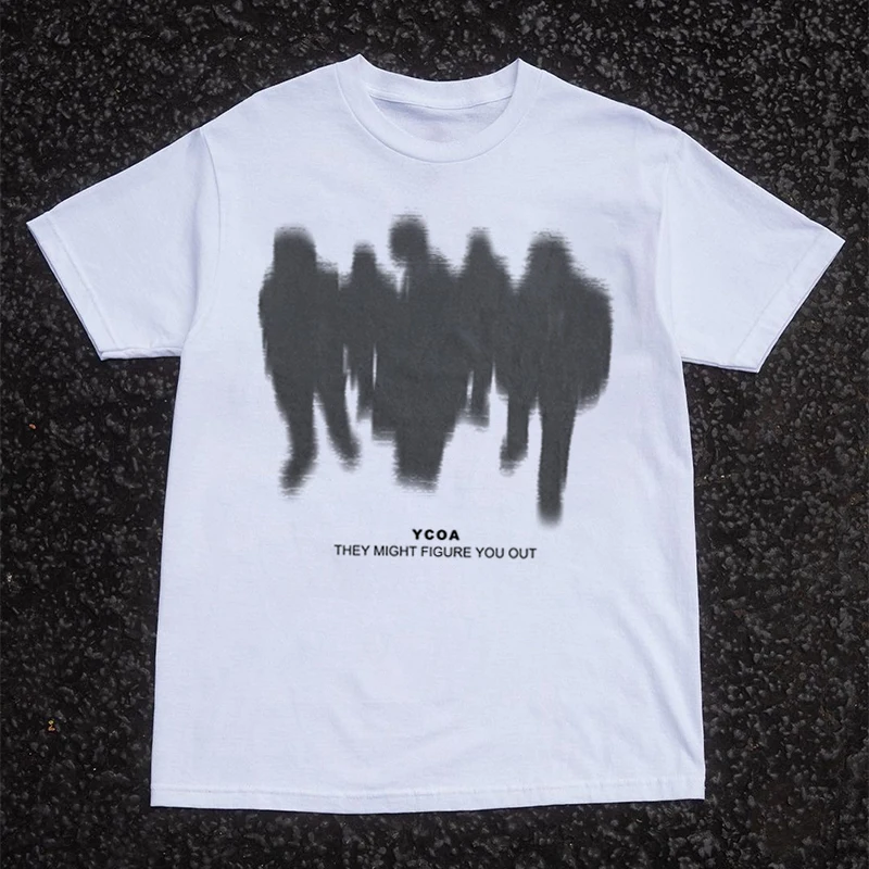 Men's T-Shirts Oversized Shadow Cotton Harajuku Goth Y2k Streetwear Tops Short Sleeve Korean Fashion Hip Hop Aesthetic Clothing image 2