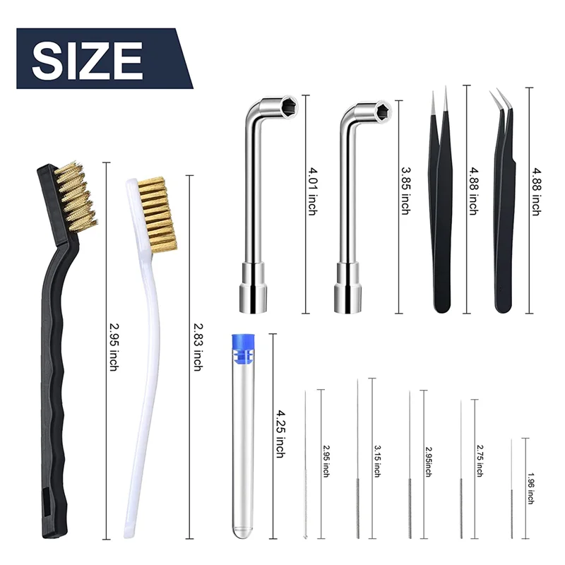 26-Piece 3D Printer Nozzle Wrench Maintenance Kit: Cleaning Pins 2 Tweezers,Wire Brushes, L-Shaped Wrench Tools