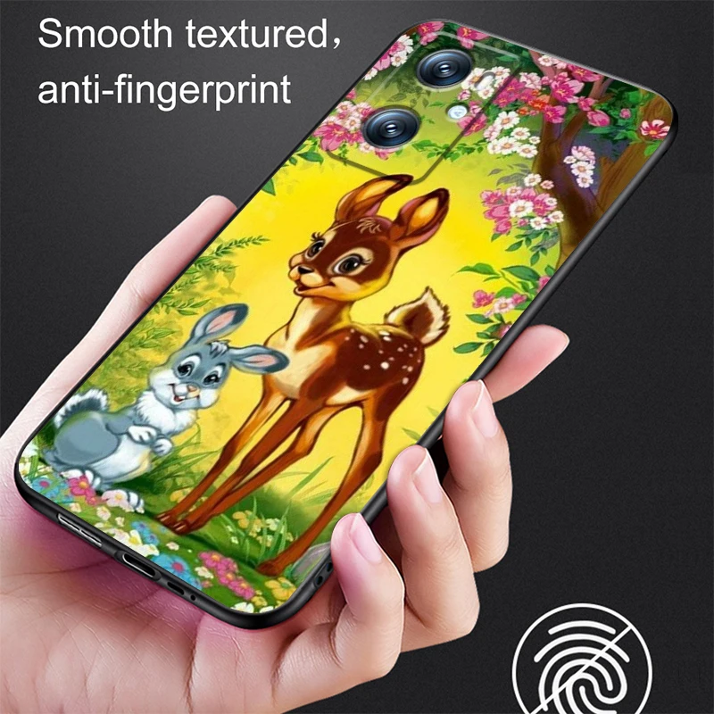 Funda de teléfono negra Disney Bambi para OPPO Find X5 X3 X6 A54S A5 A94 A16 A53S A57 A74 A72 A96 A9 A98 A78 5G