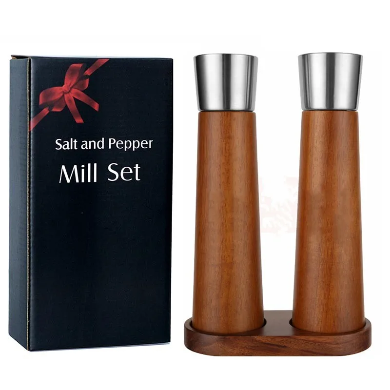 8Inch Manual Salt and Pepper Grinder Sets 304 Stainless Steel Home Cooks Spice Grinder Adjustable Ceramic Shaker Pepper Mill Set