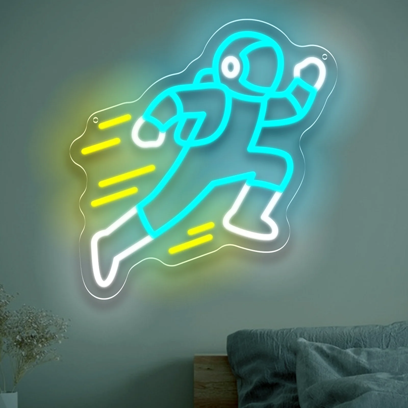 Running Astronaut Neon Light Sign LED Night Light USB Dimmable for Kids Room Space Theme Party Bedroom Bar Decor Children Gift