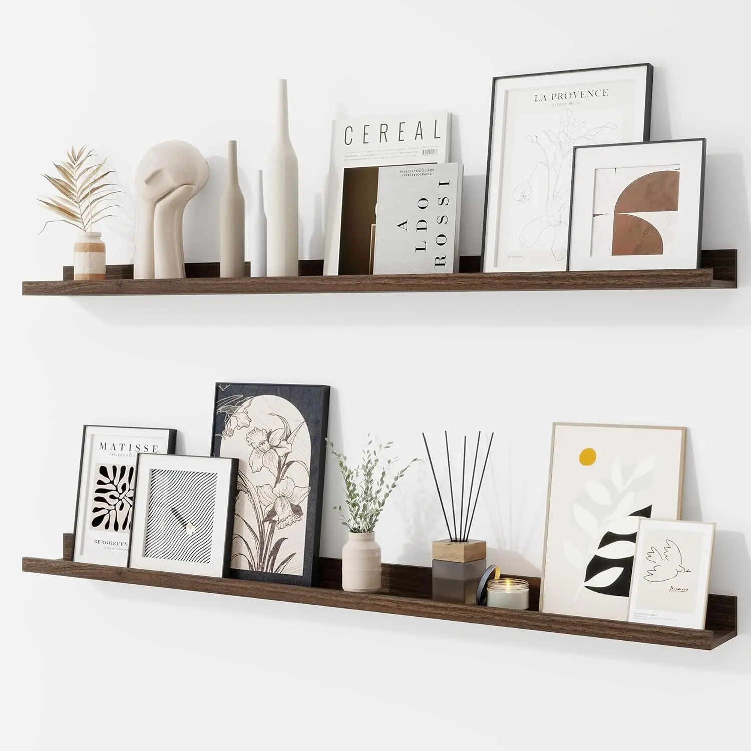 

Picture Ledge Shelf, 40 inch Floating Shelves Set of 2, Wood Wall Shelves with Lip, Wall Decor Storage for Bedroom Livi