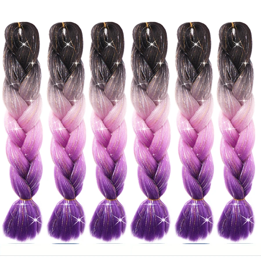 long jumbo braid 3pcs/lot  Ombre Braiding Hair 24 Inch With Hair Extension Tinsel Mixed Colorful