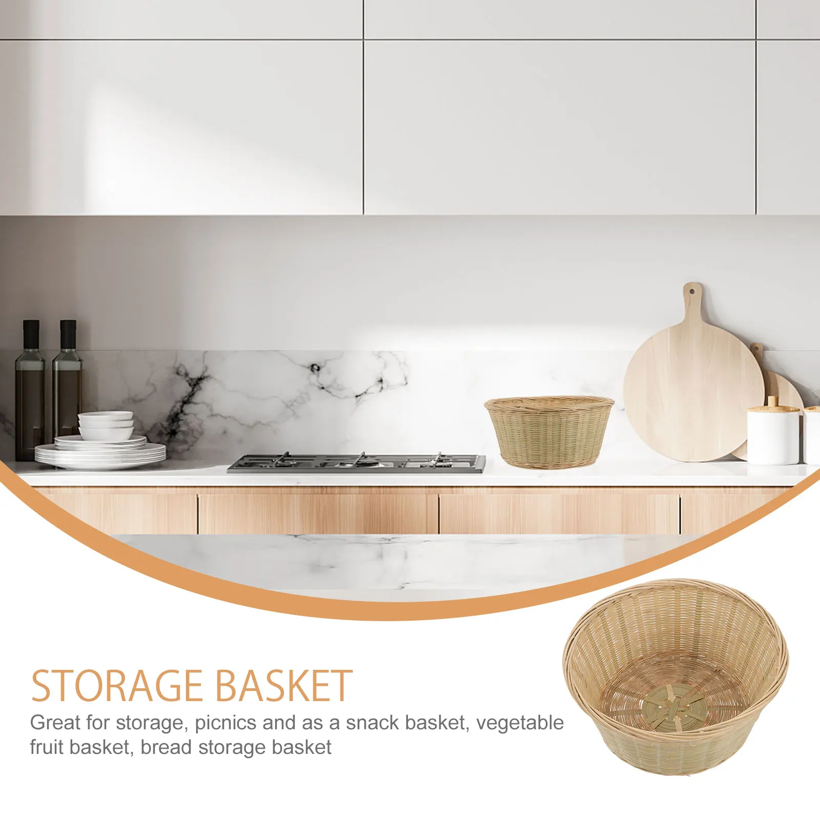 

Bamboo Woven for Woven Storage Basket Fruit Vegetable Snack Bread Kitchen Vegetable Storage Basket Home ganization Solution