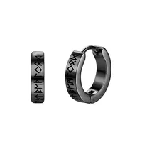 1Pair 12mm Norse Runes Viking Hoop Earrings For Men Woman Punk 316L Stainless Steel Huggie Hoop Vintage Scandinavian Ear Jewelry