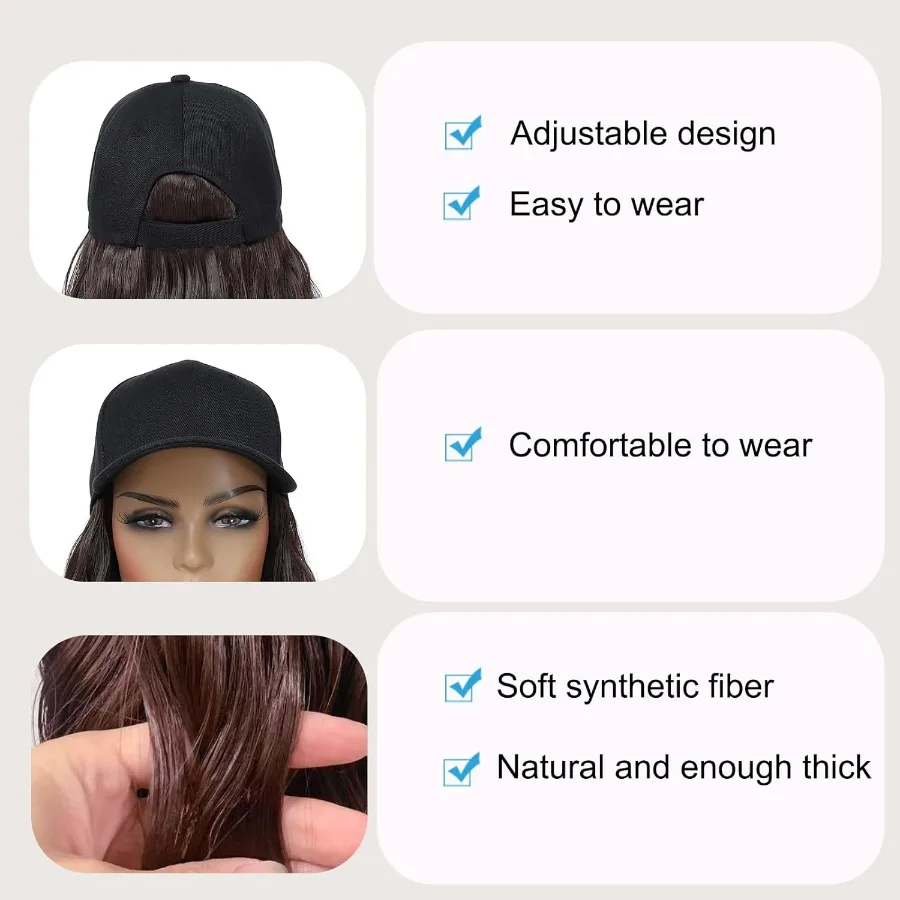 قبعة بيسبول قبعة شعر مستعار مع وصلات شعر تتميز بقطع شعر من الألياف الاصطناعية المقاومة للحرارة مرفقة للنساء والفتيات Adju