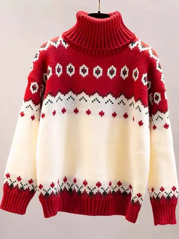 Sweter damski z wysokim kołnierzem Cisas Theme Thiened, dzianinowy, miękki, wygodny, idealny do noszenia na co dzień, długi rękaw, top.