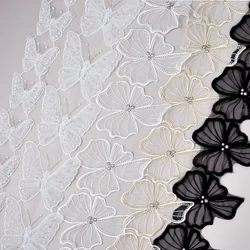 Butterfly Embroidery Lace Trim with Pearl Beading DIY Sewing Applique clothing accessories Textile accessories