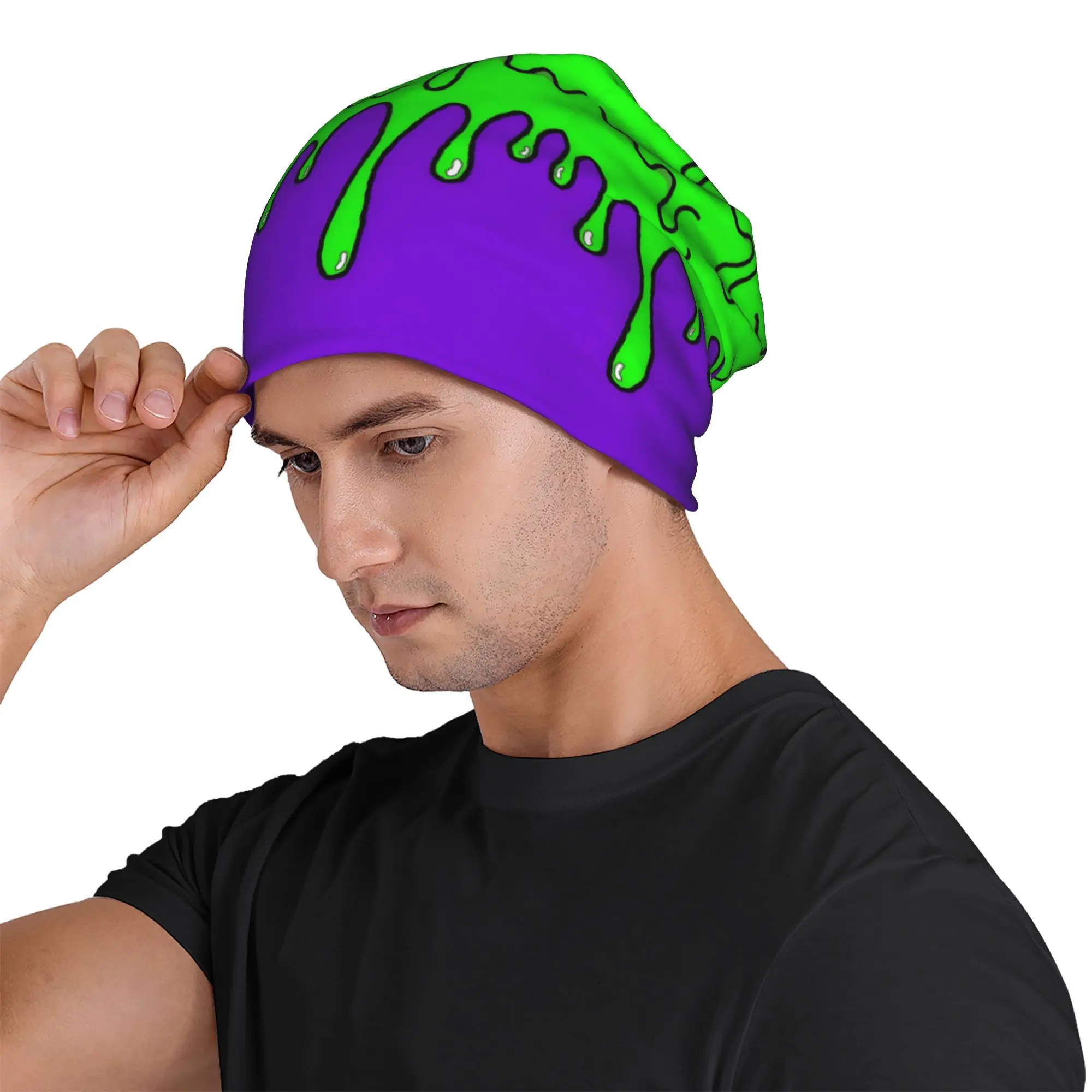 Customization Autumn Spring Hats Neon Green Slime Drips On Purple Thin Hat Bonnet Special Skullies Beanies Caps Men Women's Earm