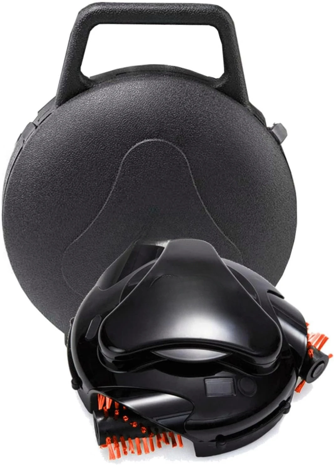 روبوت تنظيف الشواية الأوتوماتيكي مع فرش نايلون، منظف شواية الشواء، فرشاة، مكشطة، (عربة شواء سوداء + حقيبة حمل)