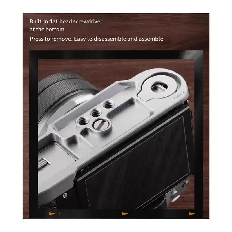 ABDE-Camera Anti-Slip Finger Hand Grip Base Holder Wood Ebony Walnut L Plate Mount For Fujifilm X-T50 Photography Silver