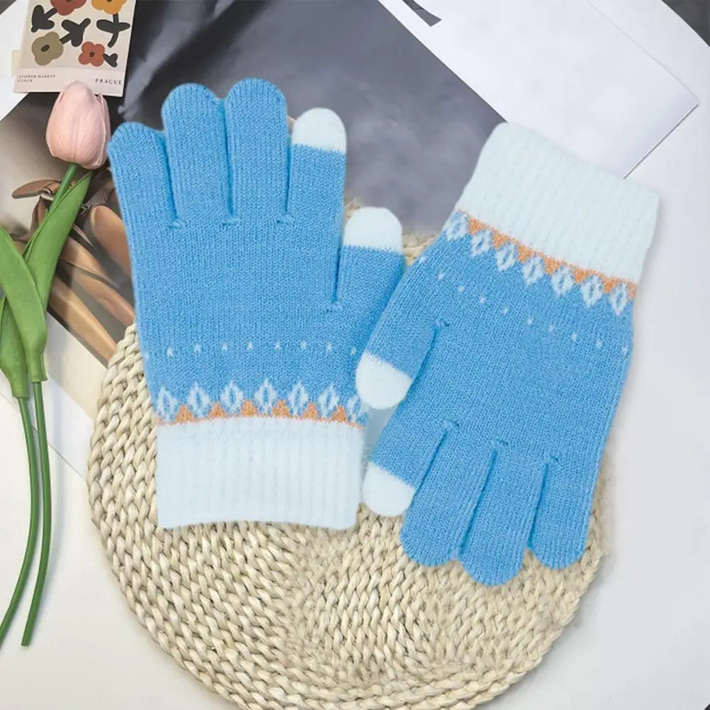 Warm Children Gloves Kids Knitted Gloves Warm Stretchy Kids Knitting Gloves for Autumn Winter Colorful for Boys for Students