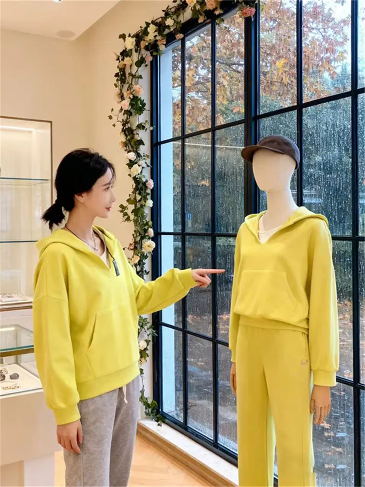 

Dopne Sle Hoodie Women's Pure Color Spring New Loose Fit Long Sve V-Ne Commute Faion Casual Comfortable Top