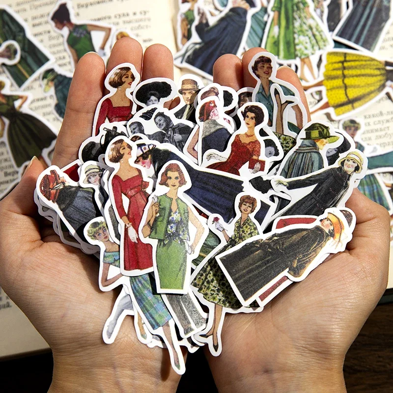 30pcs Vintage Ladies Gentleman Stickers Junk Journal Fashion Paper Doll Stickers Collage Label Album Scrapbooking Material Pack