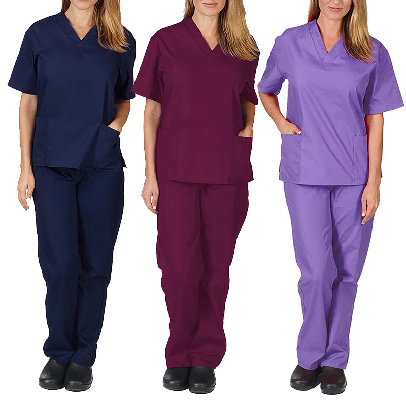 High Quality Solid Care Scrub Women'S Uniform Elastic Pet Clinic Nurse V-Neck Doctor'S Work Clothes Elastic Quick Drying Suit