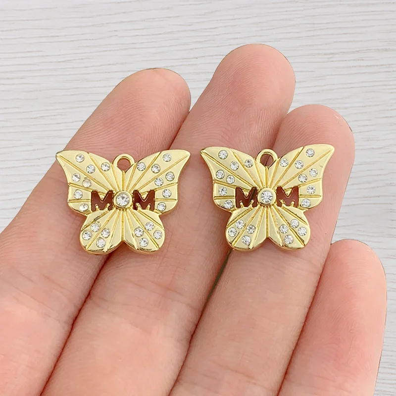 

10 x Gold Tone Rhineston Butterfly Charms Pendants Beads for DIY Bracelet Necklace Earrings Jewelry Making Accessories