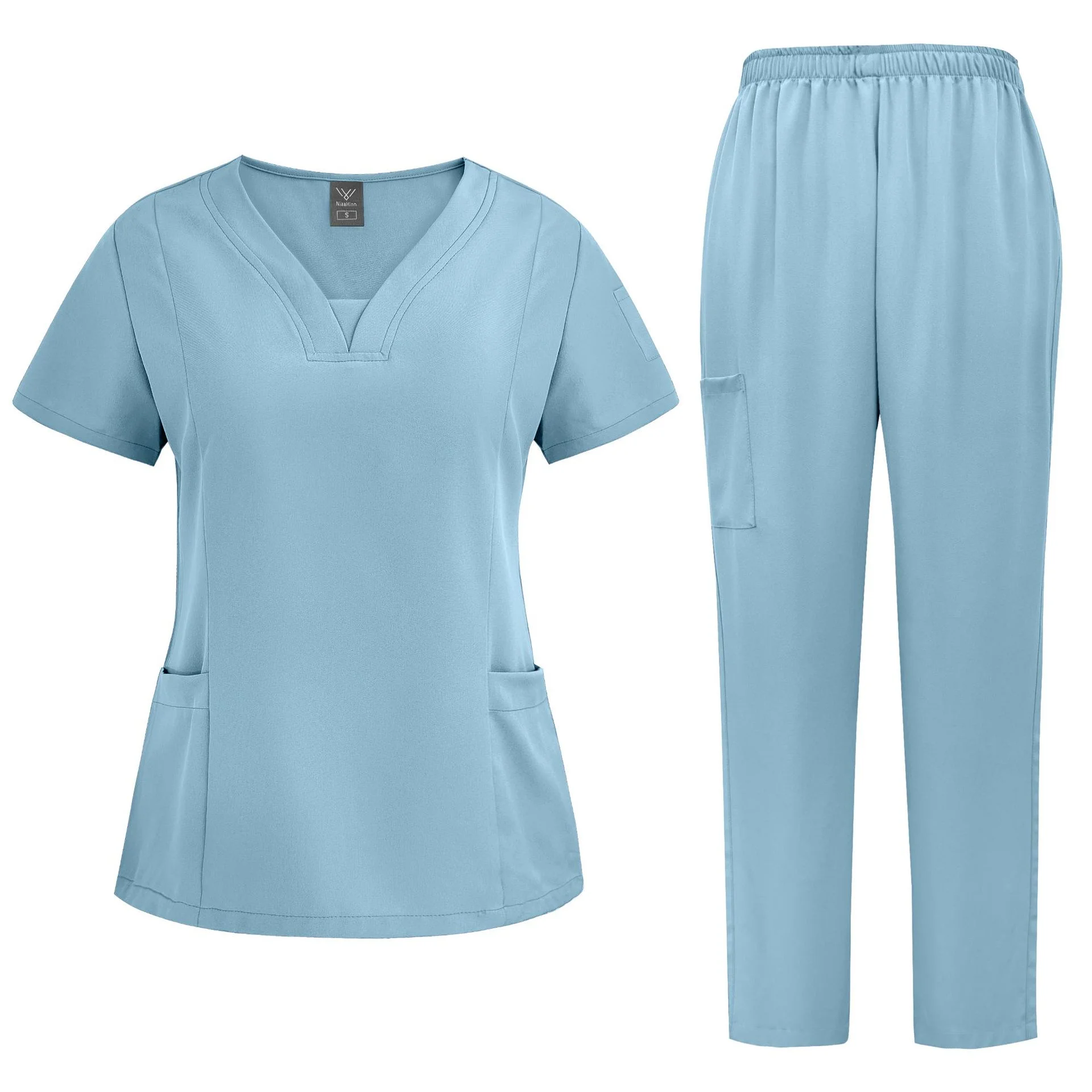 

Plus Size Unisex Laboratory Pet Animal Doctors Nurses Medical Beauty Oral Surgery V-neck Short Sleeved Pants Workwear Set