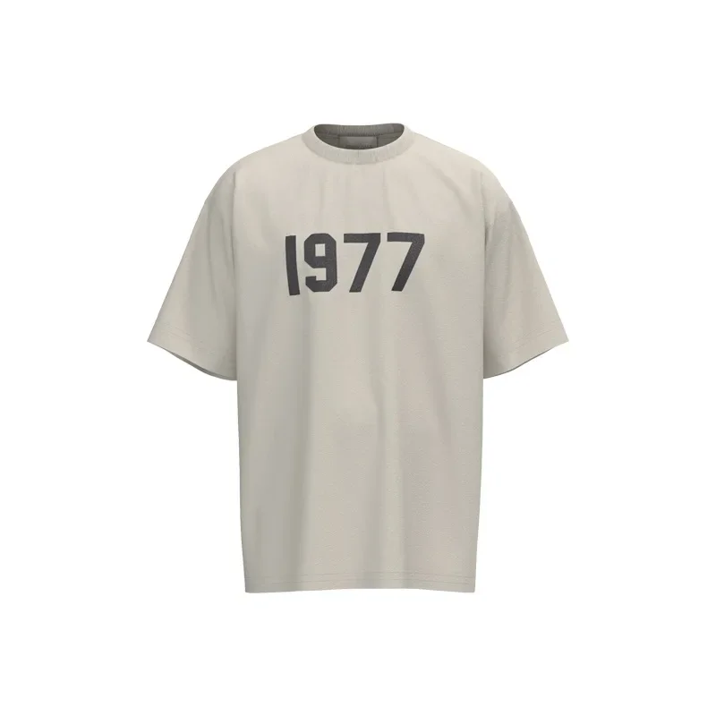 Good Quality ESSENTIALS Number 1977 Flocking Logo Fashion T-Shirt Men Oversize Casual T Shirt Women Vintage Tee