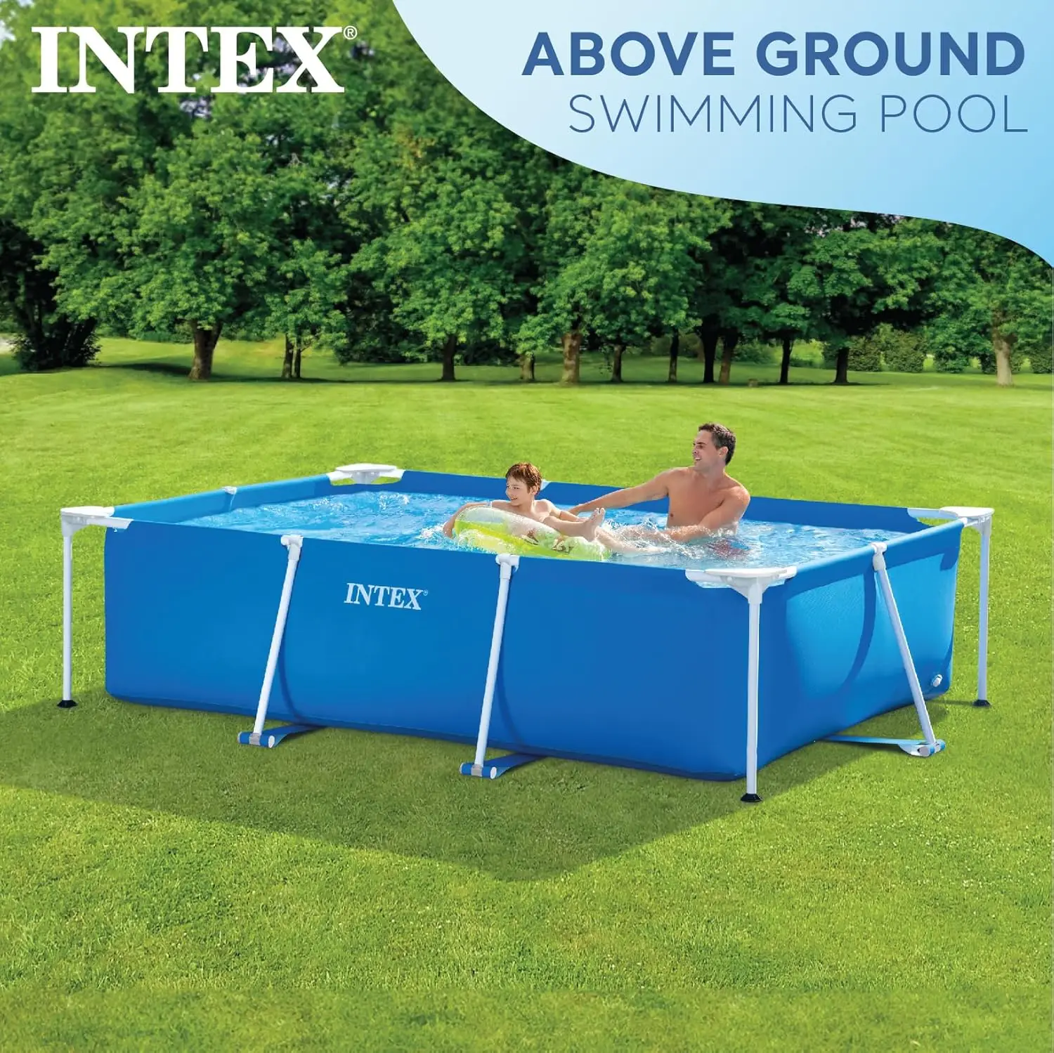 

Intex 8.5ft x 26in Rectangular Frame Above Ground Quick Easy Set Up Backyard Outdoor Swimming Pool with Drain Plug Ages 6 and Up