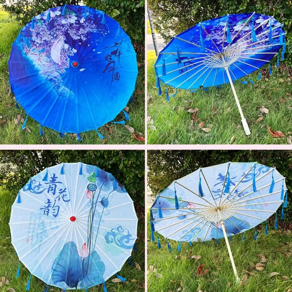 56cm Umbrella Fan Chinese Antique Style Tassel Prop Dance Umbrella Silk Cloth 10 Colors Classical Japan Style Umbrella