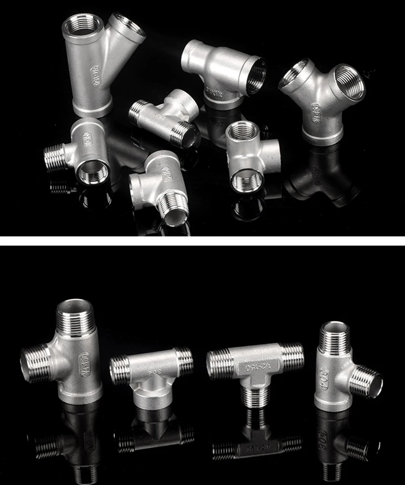 Bộ Chuyển Đổi Ba Chiều G1/2 "3/4" Nam/Nữ Ren 304 Stainlss Ống Thép Phụ Kiện DN15/20 Cổng Kết Nối Giảm Tốc Chung Cho Nước Tinh Dầu Khí