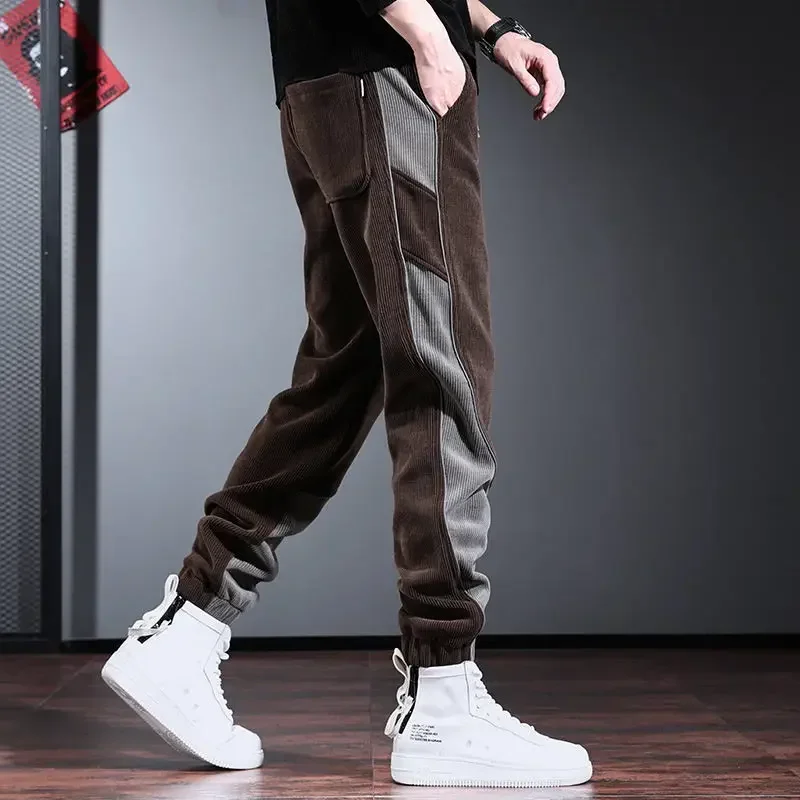 السراويل البضائع الرجالية الفضفاضة تمتد السراويل الذكور الخريف الشتاء Techwear عادية جديدة في مصمم الموضة الكورية نمط Y2k خمر ايمو