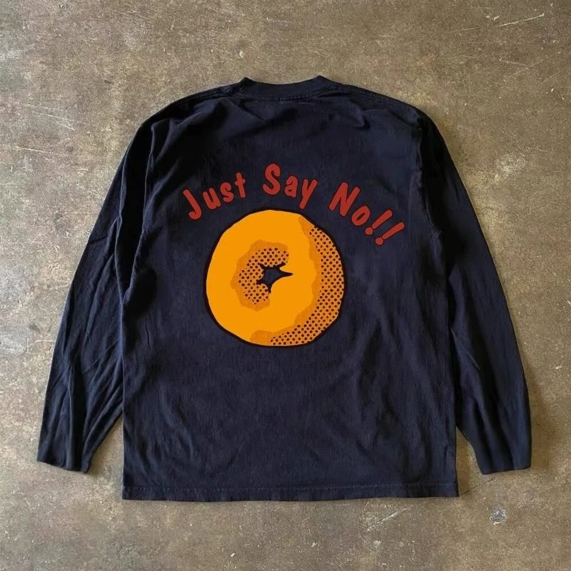 

"Just Say No!!!" Fashion Casual Letter 3D Print Round Neck T-shirt Sports Breathable Quick-drying Long Sleeves