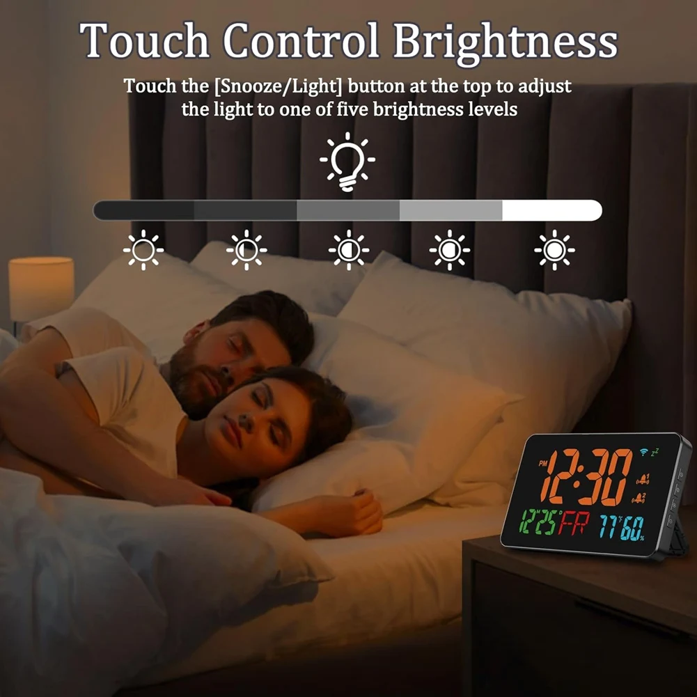M12K-Digital Clock Alarm Clock Wifi Clock, Extra Large Letters, Temperature & Humidity, Calendar, Week