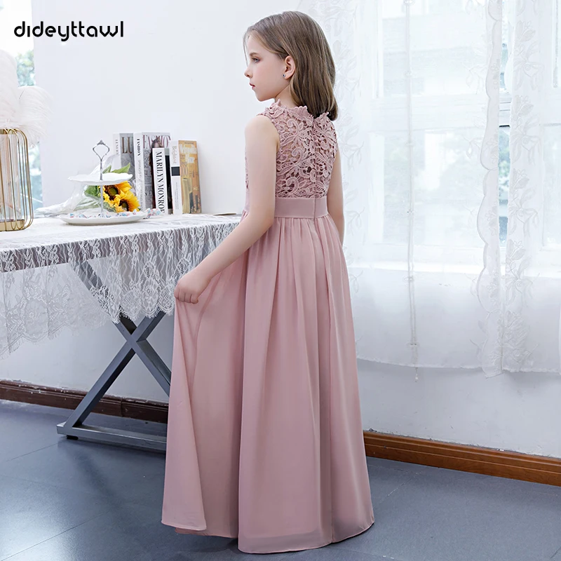 Dideyttawl Customized Dusty Rose Long Chiffon Flower Girl Dress Sleeveless Concert Junior Bridesmaid Dresses Girls Birthday Gown