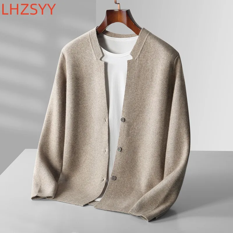 LHZSYY New Cashmere Cardigan Casual Stand-Up Collar Tops Men's Pure Wool Knit Coat Autumn Winter Youth Versatile Warm Men Jacket