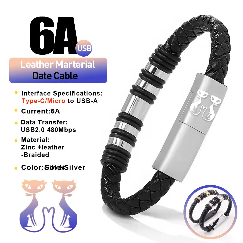 PSDA 2D  Bracelet USB Fast Charging Cable Outdoor Portable Micro USB C Charger Wire Data Cable For iPhone Samsung HUAWEI Xiaomi