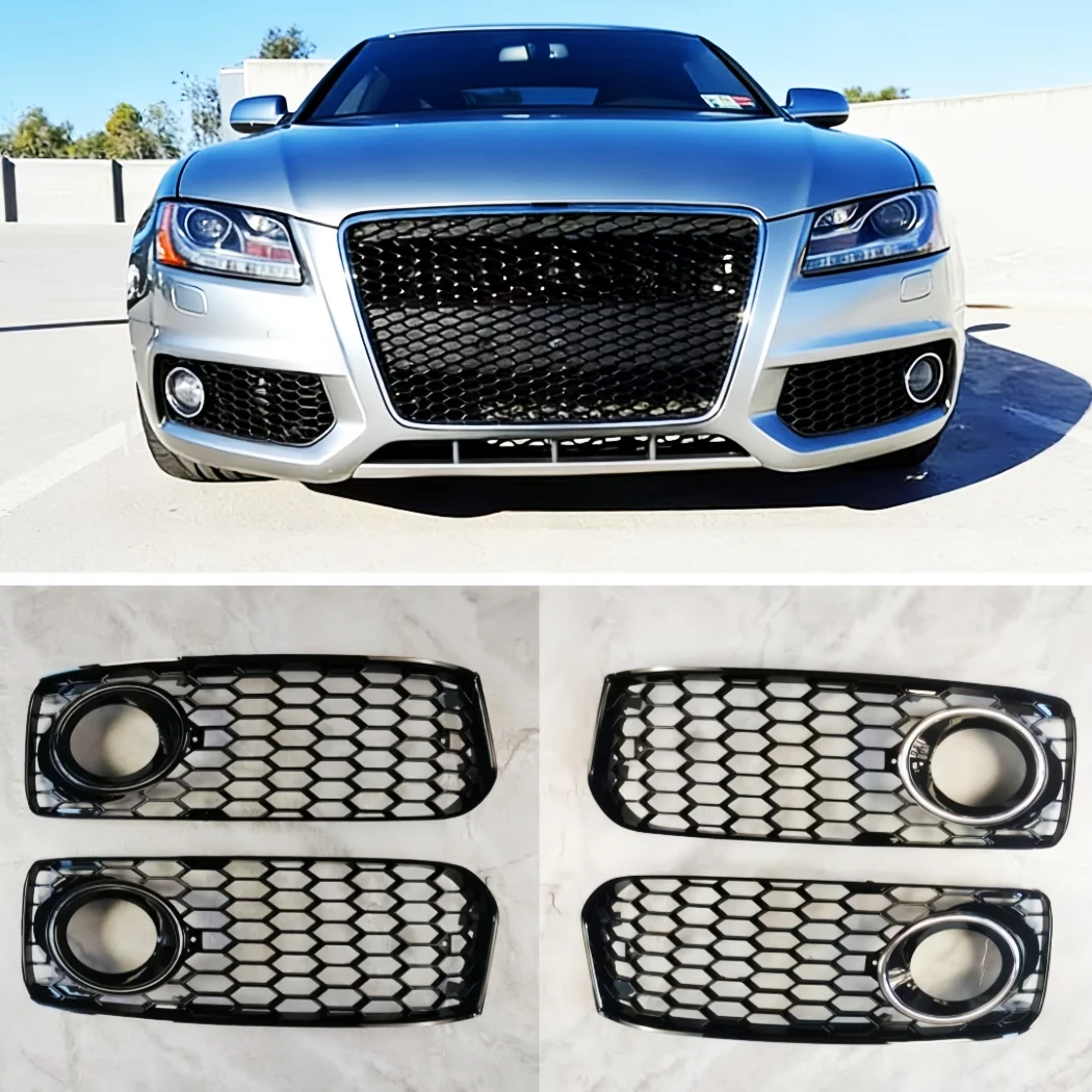 Front Bumper Fog Light Honeycomb Thru Hole Grille For Audi A5 S-Line S5 B8 RS5 2008-2012 Fog Light Cover Upgrade Accessories